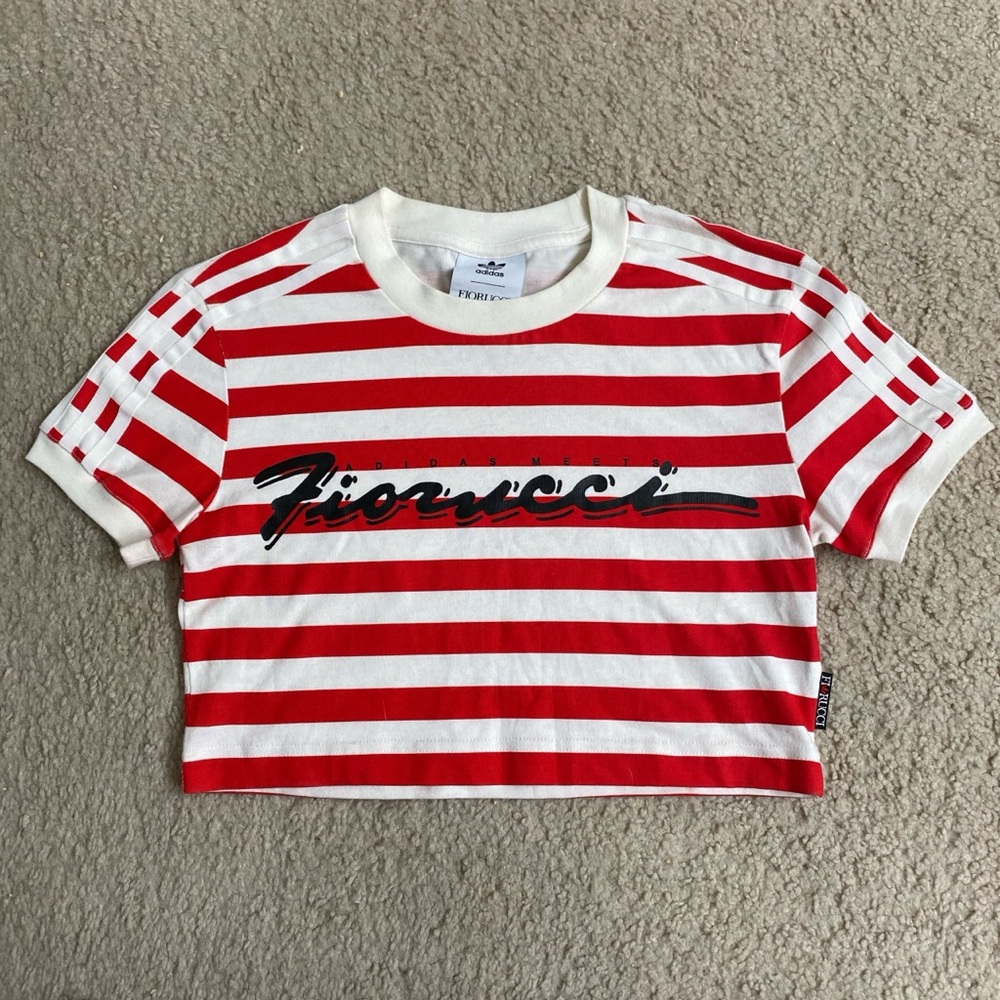 Fiorucci x Adidas Red & White Striped Crop Tee